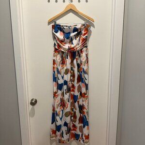 Floral, strapless dress -- with pockets! -- size L